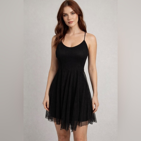 finn & clover Dresses & Skirts - Finn & Clover NEW Asymmetrical Black Fishnet Midi Y2K Dress Size Large